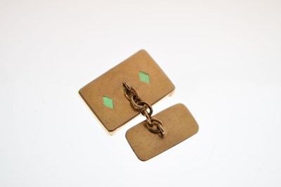 Lot 66 - Pair of unmarked yellow metal and jade cufflinks