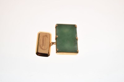 Lot 66 - Pair of unmarked yellow metal and jade cufflinks