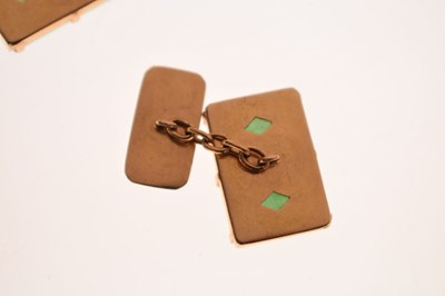 Lot 66 - Pair of unmarked yellow metal and jade cufflinks