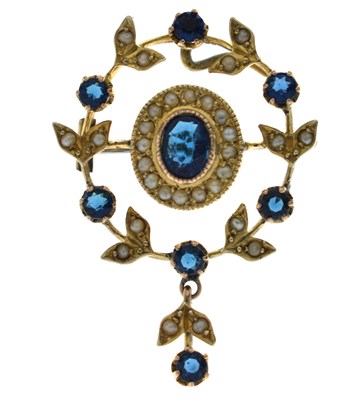 Lot 93 - Early 20th century paste and seed pearl pendant brooch