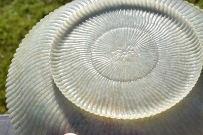 Lot 323 - Chinese celadon jade 'Chrysanthemum' dish