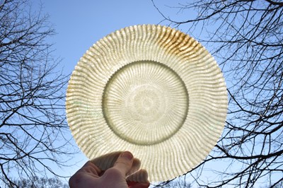 Lot 323 - Chinese celadon jade 'Chrysanthemum' dish