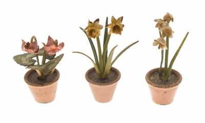 Lot 487 - Three cold painted bronze miniature potted plants