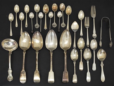 Lot 410 - Pair of George III fiddle pattern dessert spoons