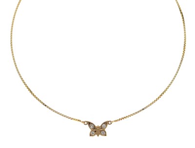Lot 151 - 9ct gold diamond set butterfly pendant necklace