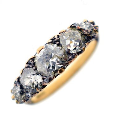 Lot 8 - Victorian 18ct yellow gold and silver set five stone ring