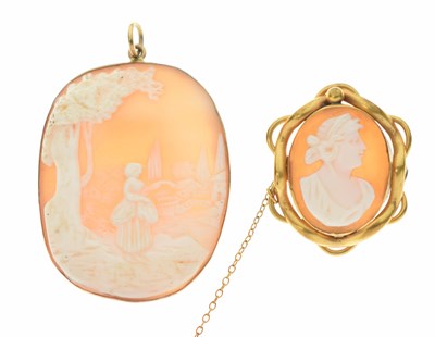 Lot 88 - Large shell cameo pendant and brooch