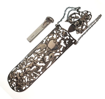 Lot 377 - George V silver posy holder, and a late Victorian silver chatelaine clip with spectacle holder mount