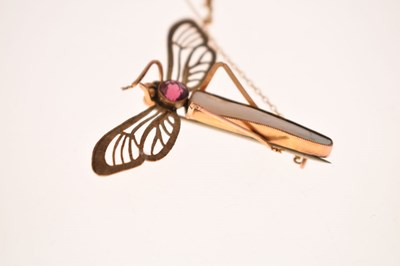 Lot 36 - Art Nouveau red tourmaline and baroque brooch