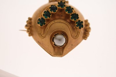 Lot 59 - Early Victorian paste and simulated pearl gilt earrings and brooch suite