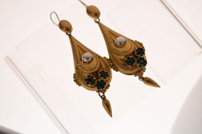 Lot 59 - Early Victorian paste and simulated pearl gilt earrings and brooch suite