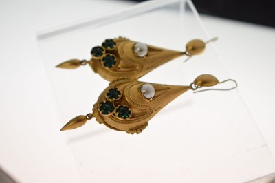 Lot 59 - Early Victorian paste and simulated pearl gilt earrings and brooch suite