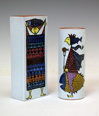 Lot 447 - Swedish art pottery cylindrical vase and rectangular vase by Stig Lindberg