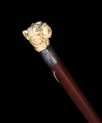 Lot 241 - George V silver and carved ivory-mounted mahogany walking stick or cane