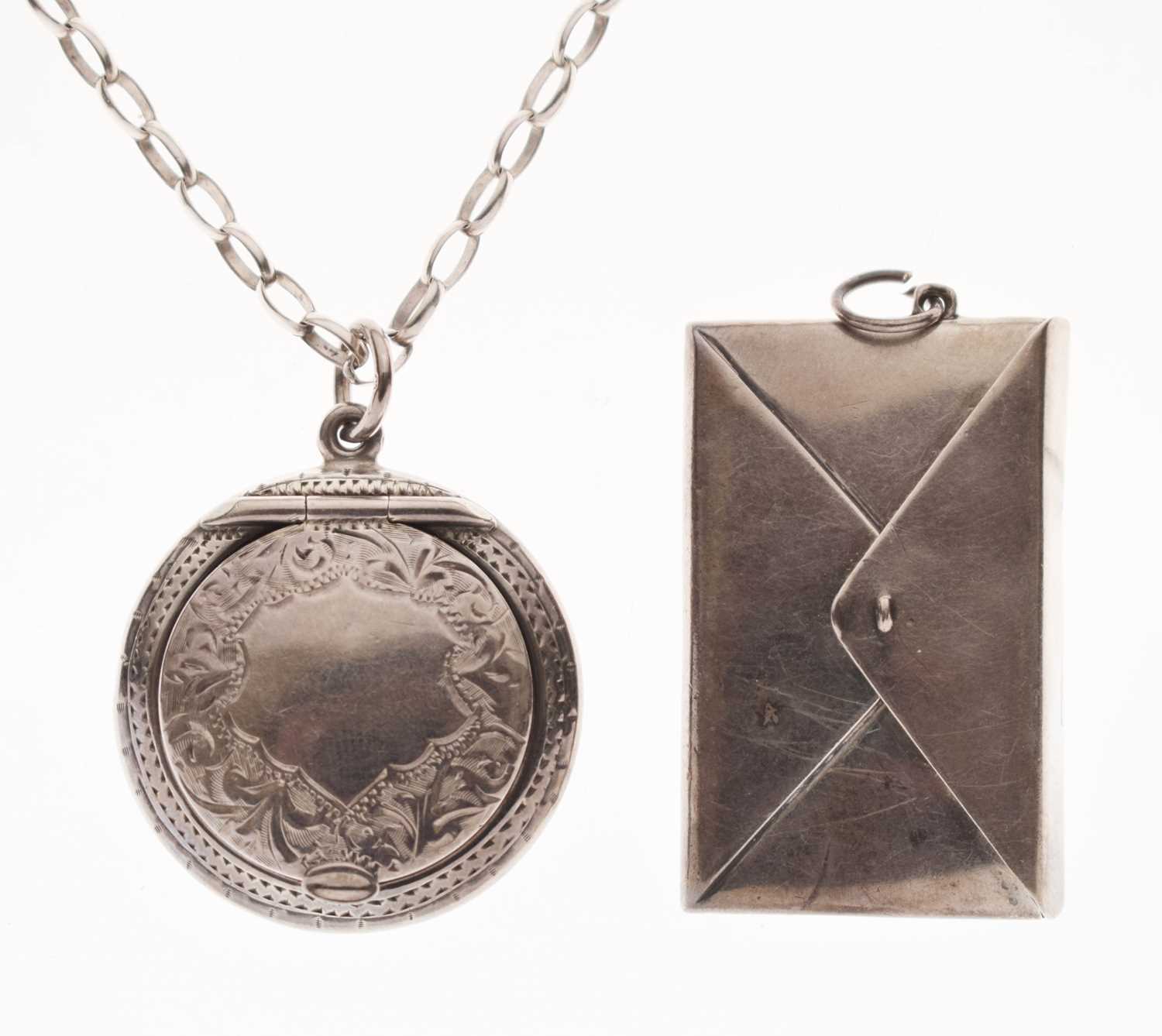Lot 357 - Early 20th century novelty white-metal stamp case in the form of an envelope, etc
