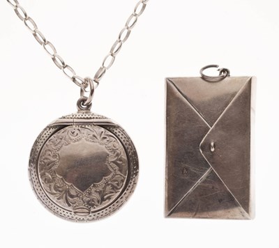 Lot 357 - Early 20th century novelty white-metal stamp case in the form of an envelope, etc