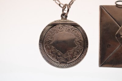 Lot 357 - Early 20th century novelty white-metal stamp case in the form of an envelope, etc