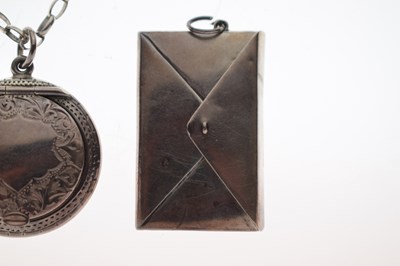 Lot 357 - Early 20th century novelty white-metal stamp case in the form of an envelope, etc