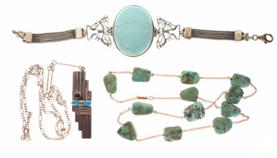 Lot 302 - Yellow metal and turquoise 'nugget' necklace, etc