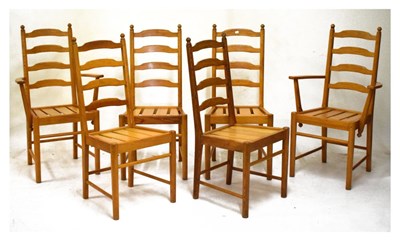 Lot 640 - Set of six Ercol ladderback dining chairs