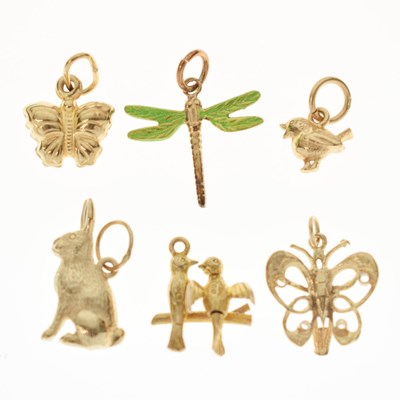 Lot 243 - Assorted 9ct gold and yellow metal animal charms