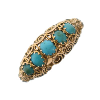 Lot 38 - Turquoise five-stone yellow metal ring