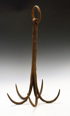 Lot 823 - Wrought iron five-prong game hook, 48cm high