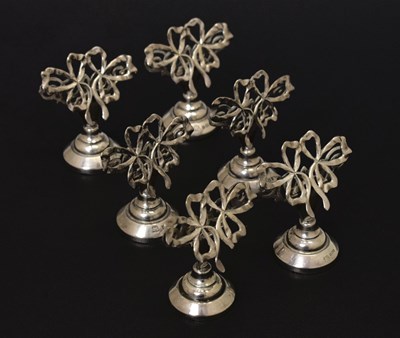 Lot 120 - Set of six Edwardian silver menu holders