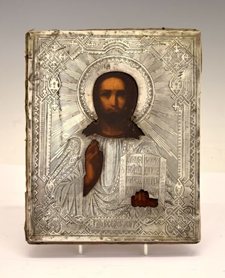 Lot 170 - Late 19th century Russian silver icon of Christ Pantocrator