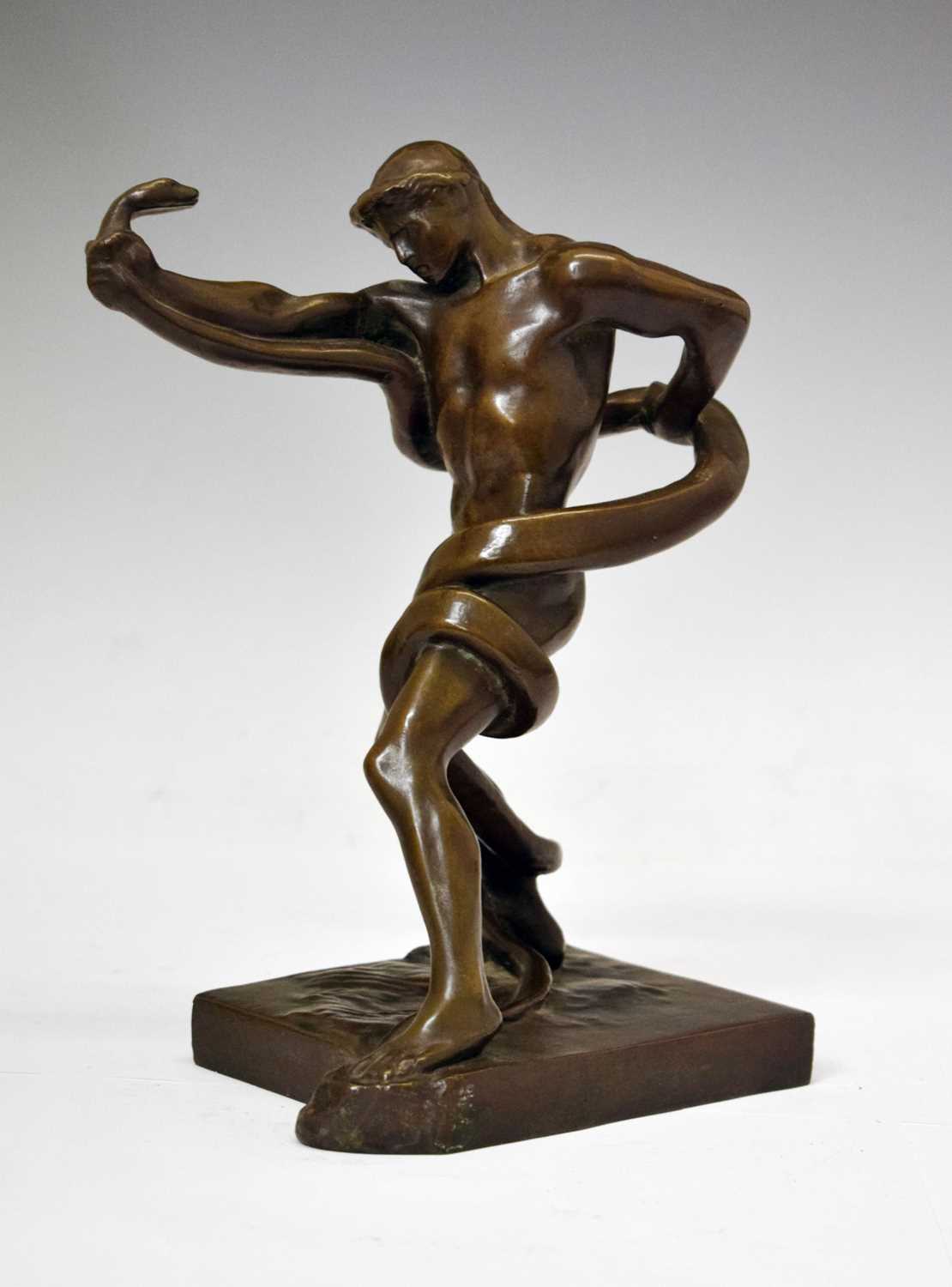 Lot 233 - Attributed to Lord Frederic Leighton - Bronze maquette, 'An Athlete wrestling a python'