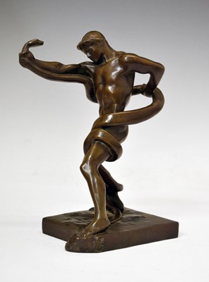 Lot 233 - Attributed to Lord Frederic Leighton - Bronze maquette, 'An Athlete wrestling a python'