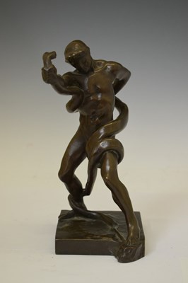 Lot 233 - Attributed to Lord Frederic Leighton - Bronze maquette, 'An Athlete wrestling a python'