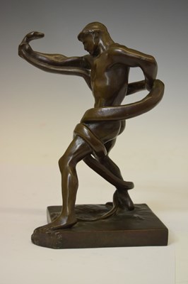 Lot 233 - Attributed to Lord Frederic Leighton - Bronze maquette, 'An Athlete wrestling a python'