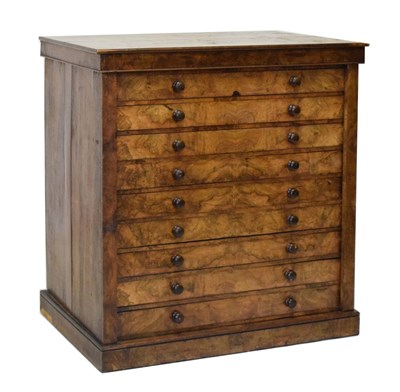 Lot 587 - Mid 19th Century figured and burr walnut plan chest or collector's cabinet