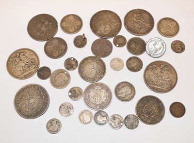 Lot 454 - Mixed group of silver coinage to include; Charles II, William III and George III crowns