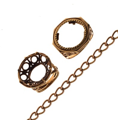 Lot 255 - Two 9ct gold sovereign ring mounts and a 9ct gold curb link bracelet