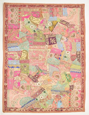 Lot 364 - Vintage Indian embroidered wirework and patchwork 'sari' tapestry coverlet or hanging