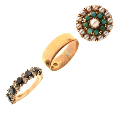 Lot 51 - Yellow metal wedding band, and two dress rings