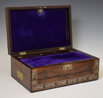 Lot 536 - Victorian rosewood and mother-of-pearl inlaid writing slope