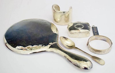 Lot 379 - Quantity of silver items to include; an Elizabeth II silver ingot, silver-backed hand mirror, etc