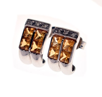 Lot 223 - Citrine and diamond stud 18ct white gold earrings