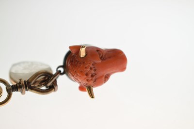 Lot 69 - 19th century coral bull head fob seal and others