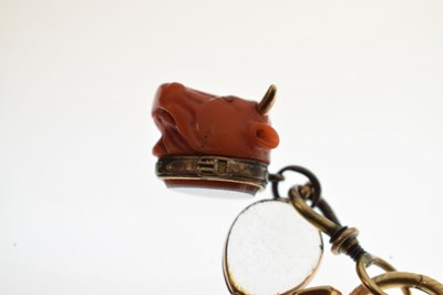 Lot 69 - 19th century coral bull head fob seal and others