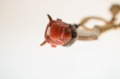 Lot 69 - 19th century coral bull head fob seal and others