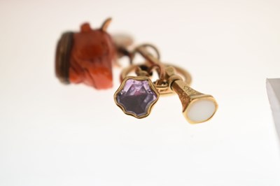 Lot 69 - 19th century coral bull head fob seal and others