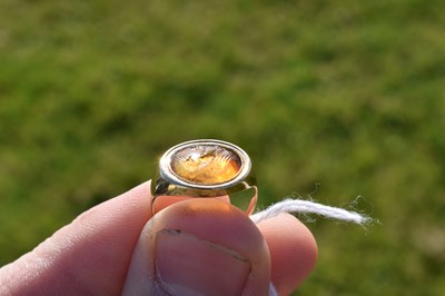 Lot 67 - Chalcedony intaglio yellow metal signet ring, possibly Roman