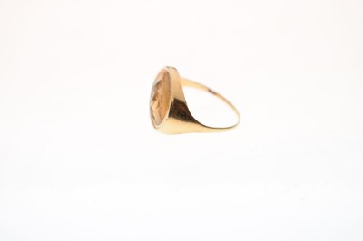 Lot 67 - Chalcedony intaglio yellow metal signet ring, possibly Roman