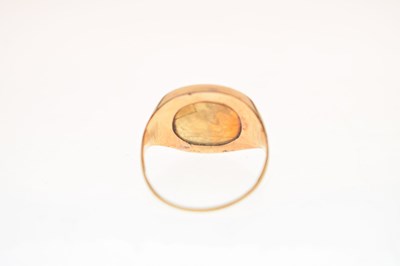 Lot 67 - Chalcedony intaglio yellow metal signet ring, possibly Roman