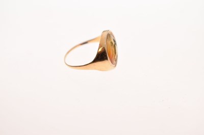 Lot 67 - Chalcedony intaglio yellow metal signet ring, possibly Roman