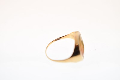 Lot 67 - Chalcedony intaglio yellow metal signet ring, possibly Roman